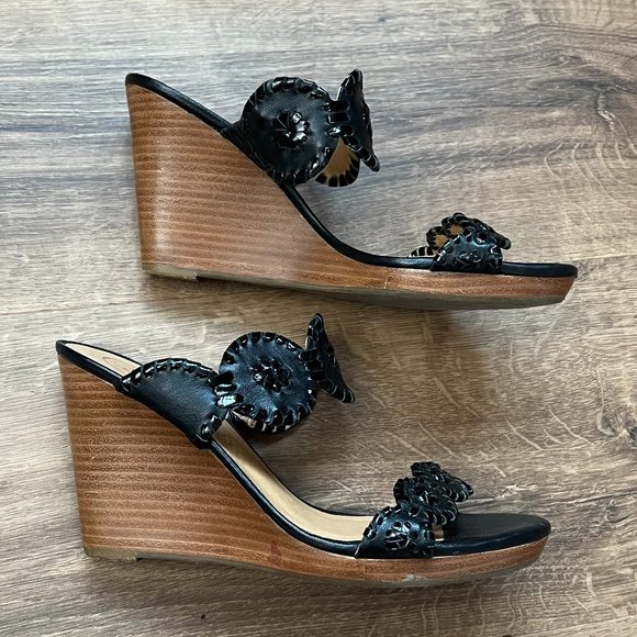 Jack Rogers Black Luccia Leather Wedge Sandal Sz 7.5 - Picture 5 of 12